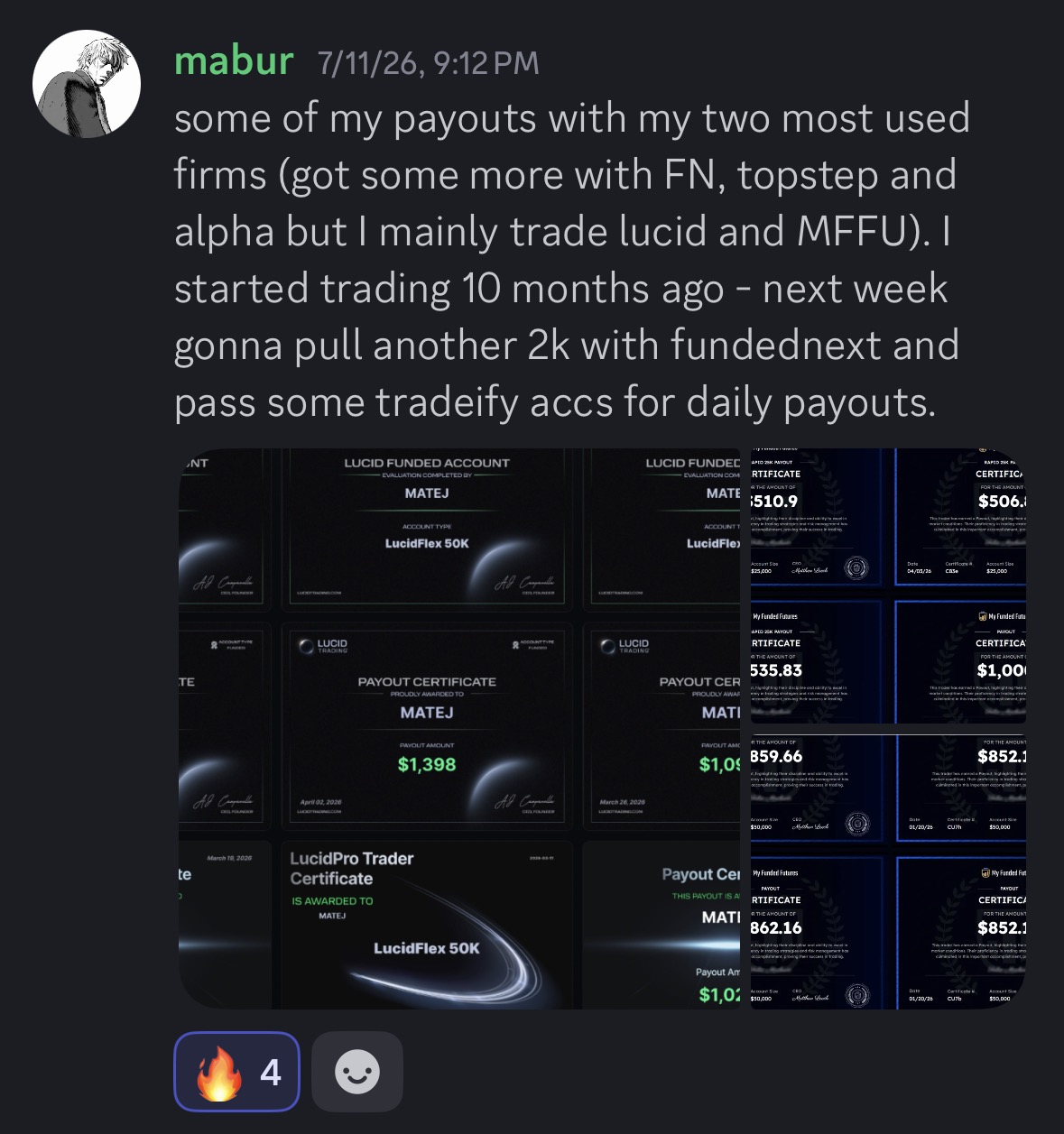 Community payout result