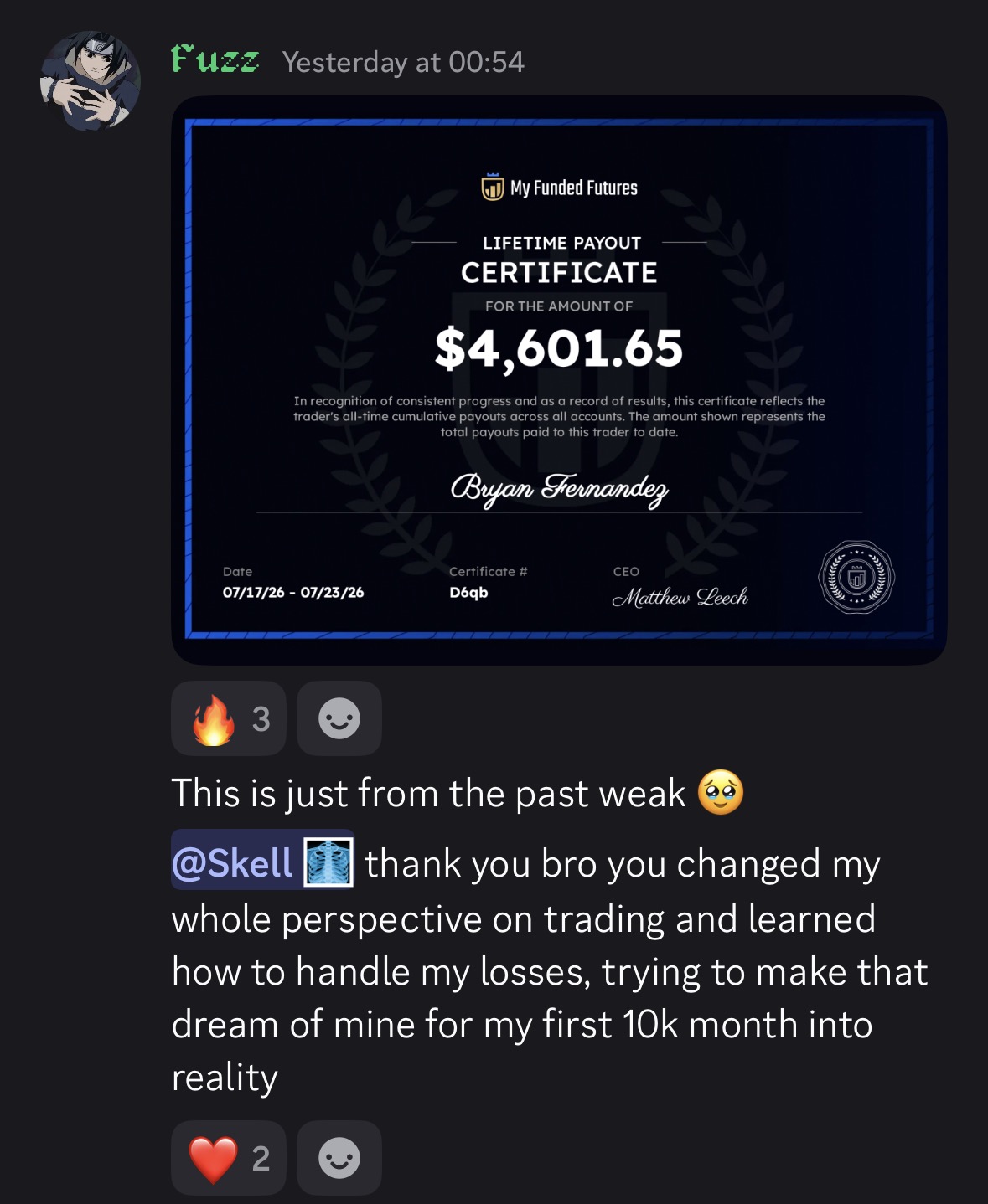Community payout result