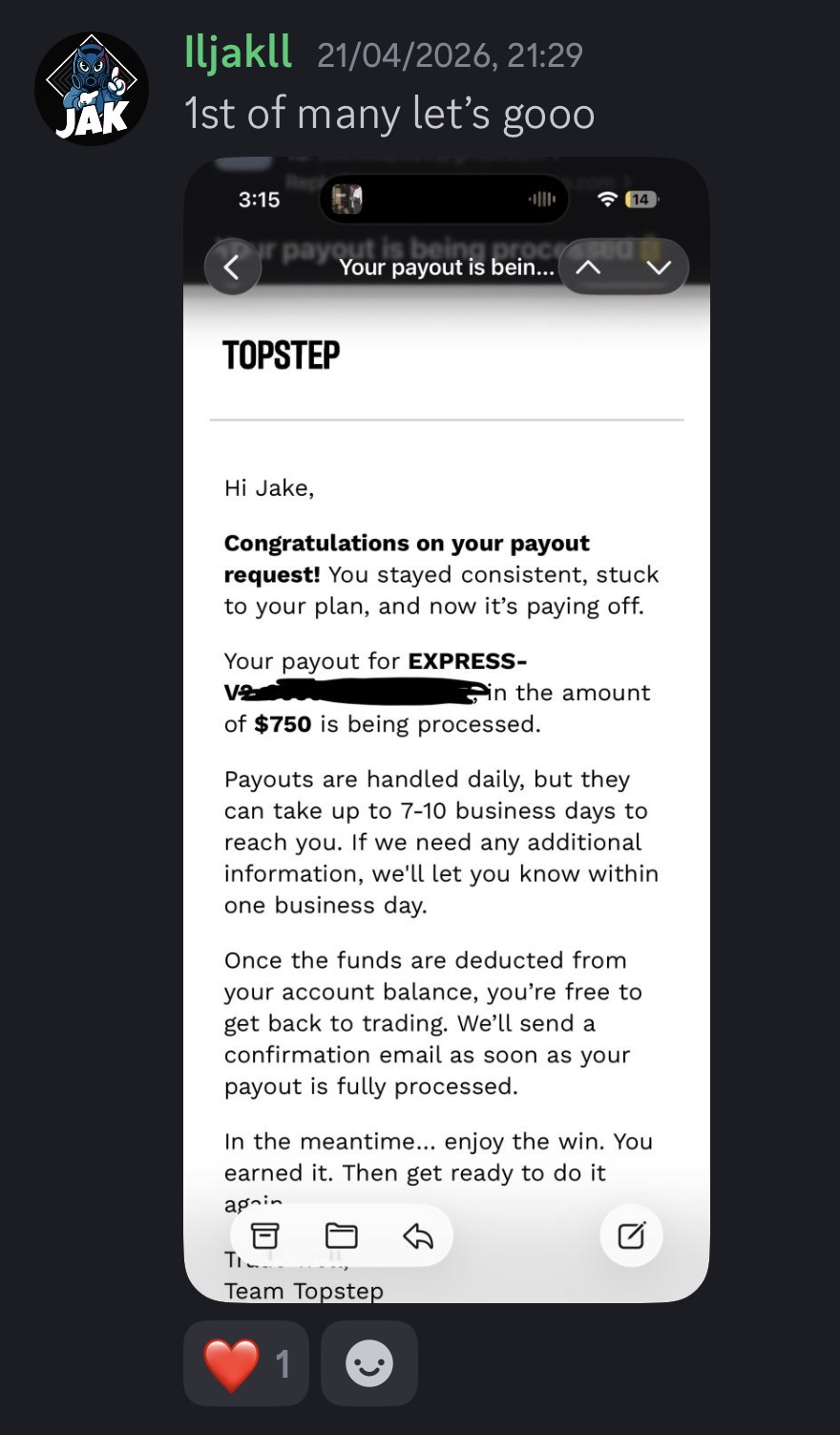 Community payout result